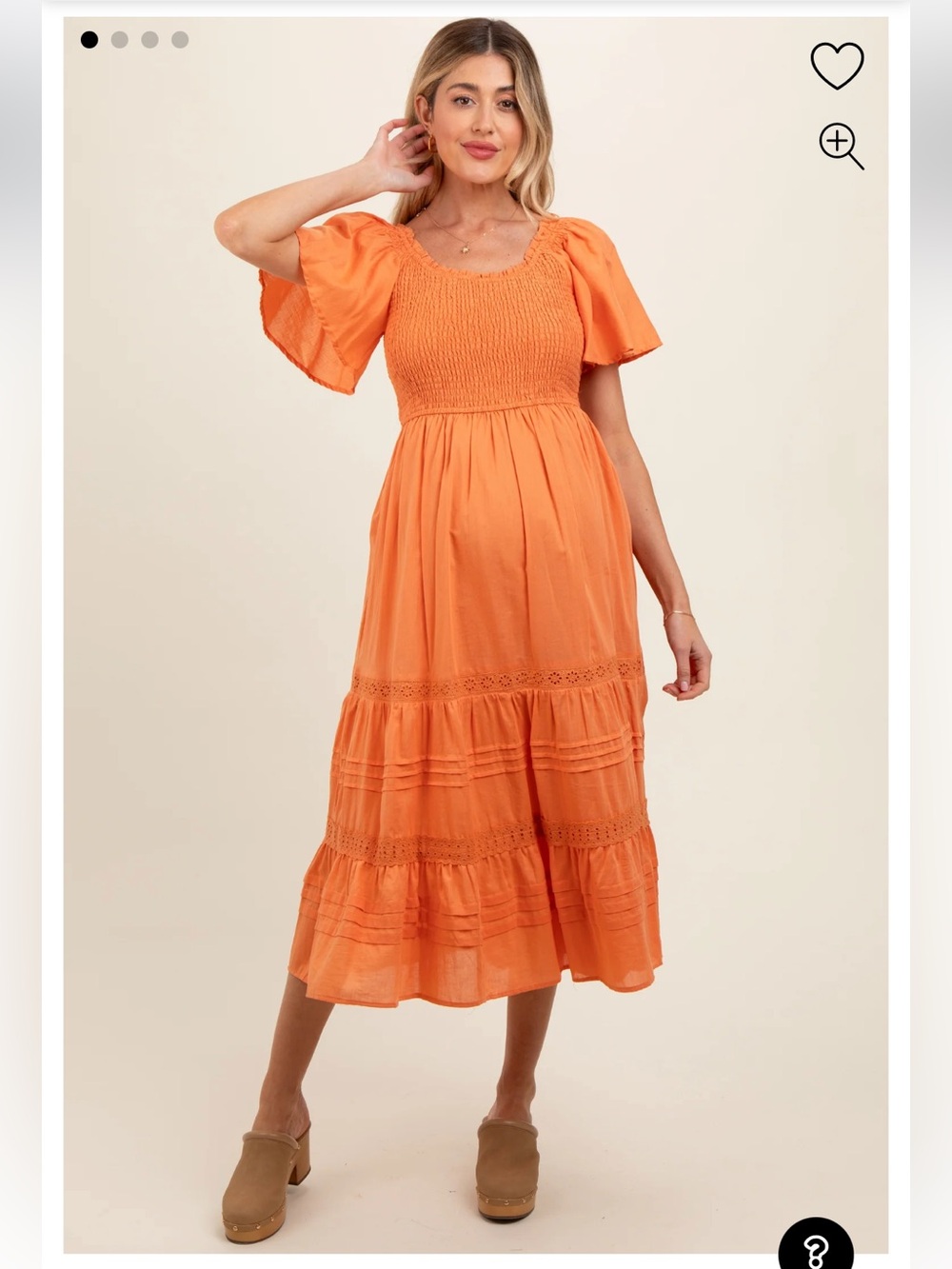 Pinkblush Orange Smocked Short Sleeve Maternity Midi Dress